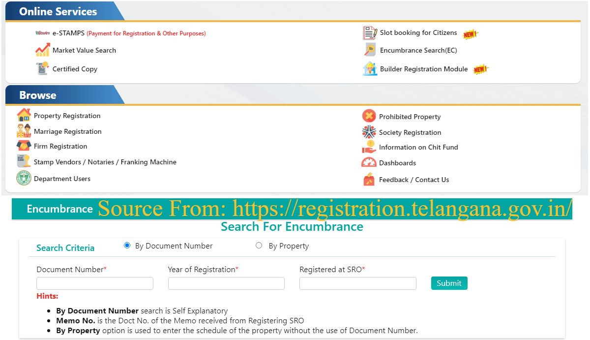 Registration.telangana.gov.in TS Encumbrance Certificate EC, CC