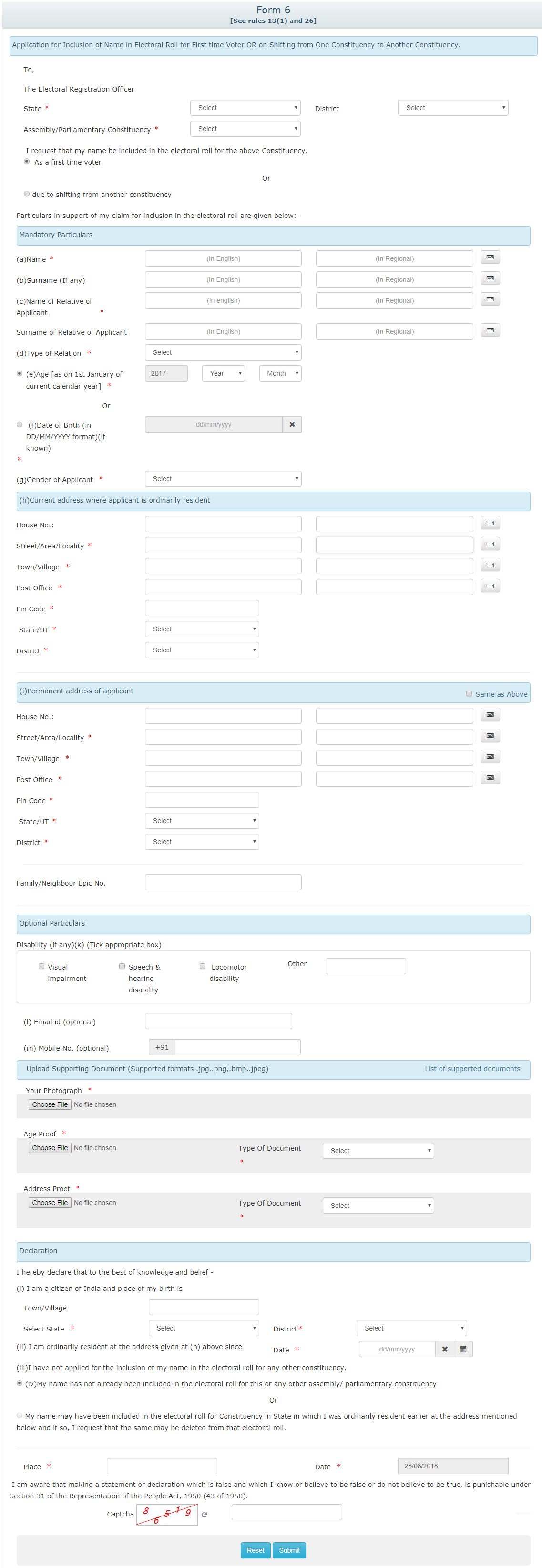 How To Fill Form 6 6a New Voter Card Online Application