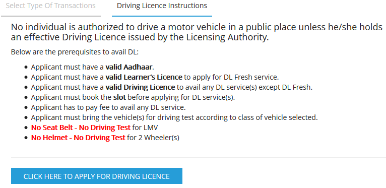RTA AP New Driving License