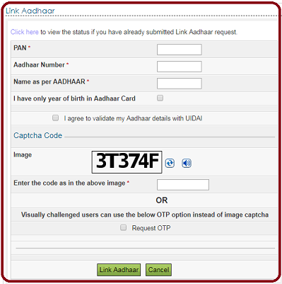 Link aadhaar number to pan